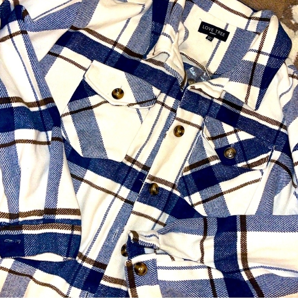 🎉SALE🎉 🆕💙LOVE TREE: NAVY/IVORY Button Down Plaid Jacket Coat MEDIUM - Picture 5 of 9